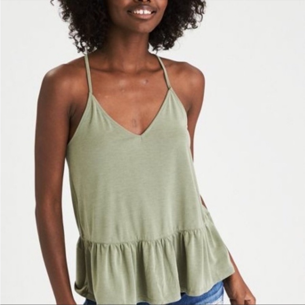 American eagle flowy army green soft and sexy peplum top